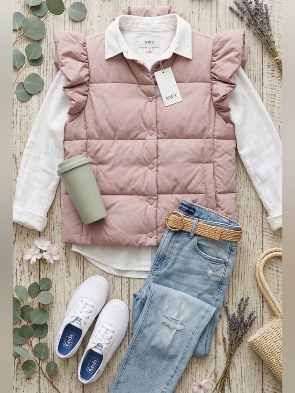 "🎀 NWT Entro "Meet Me At The Bonfire" Ruffle Puffer Vest Small ANTHROPOLOGIE